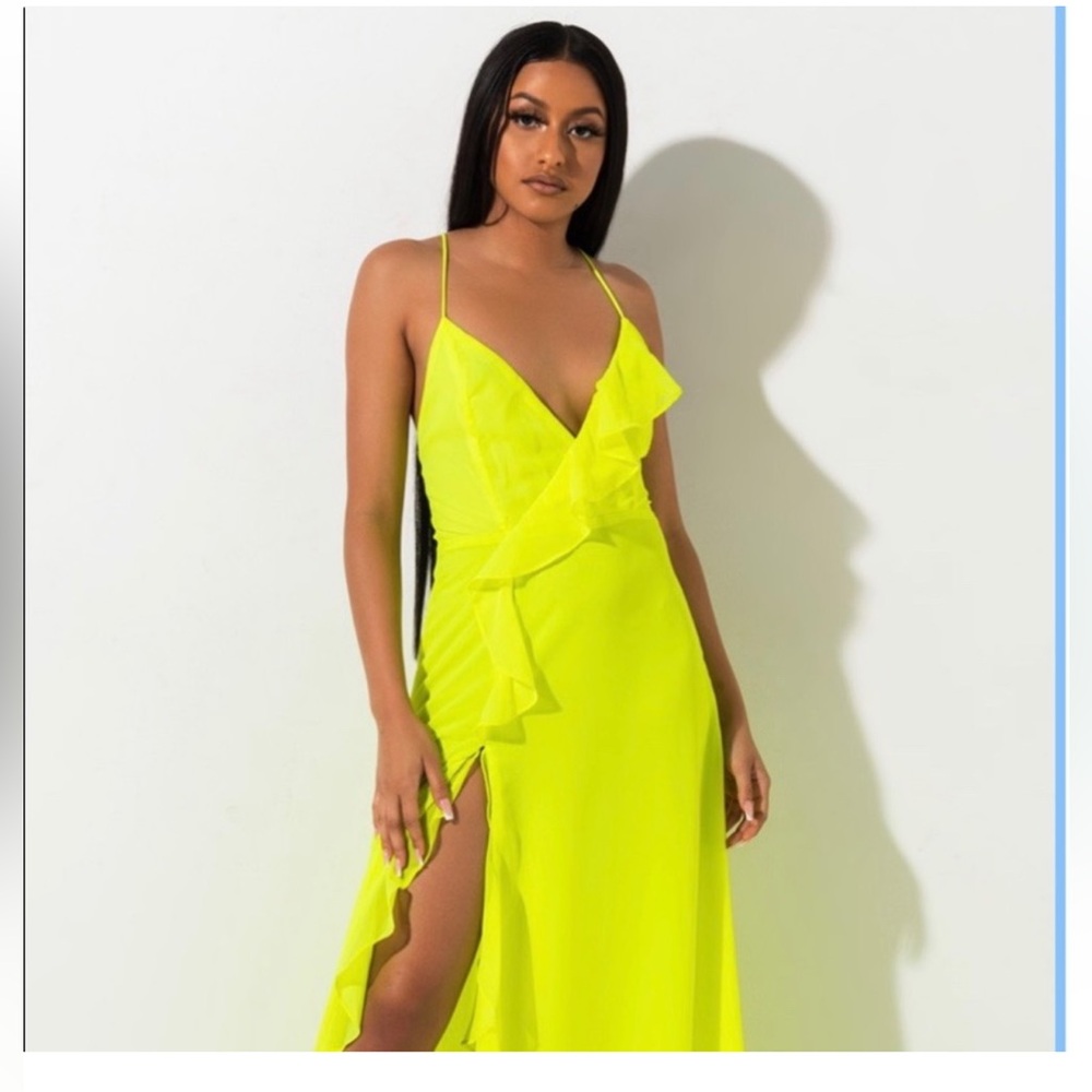 Akira Neon ruffle asymmetrical dress